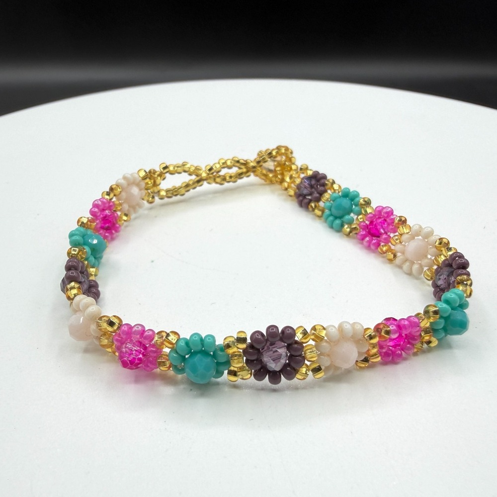 Colorful Seed Bead Daisy Flower Bracelet Boho Cottagecore Adjustable Gift Her
